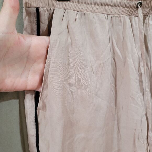 Hashtag size small tan cream black stripe thin Drawstring pants - Picture 2 of 4
